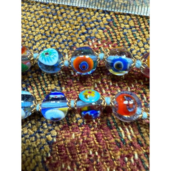 Handcrafted Venetian Glass Bead Necklace With Vibrant Multicolor & Gold-Tone - Picture 8 of 9